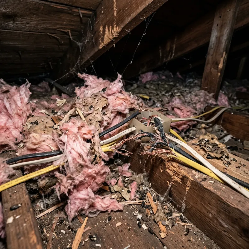 Contaminated ceiling insulation being assessed in a Diggers Rest roof space
