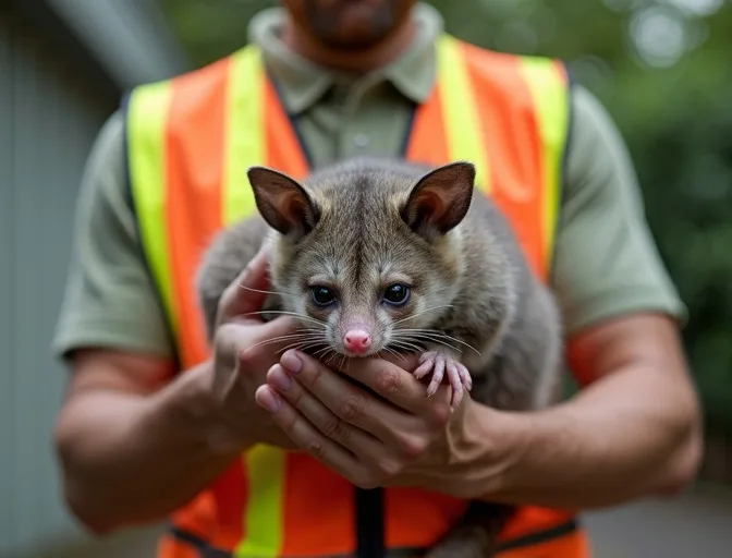 Animal handler safely recovering a deceased possum in Diggers Rest
