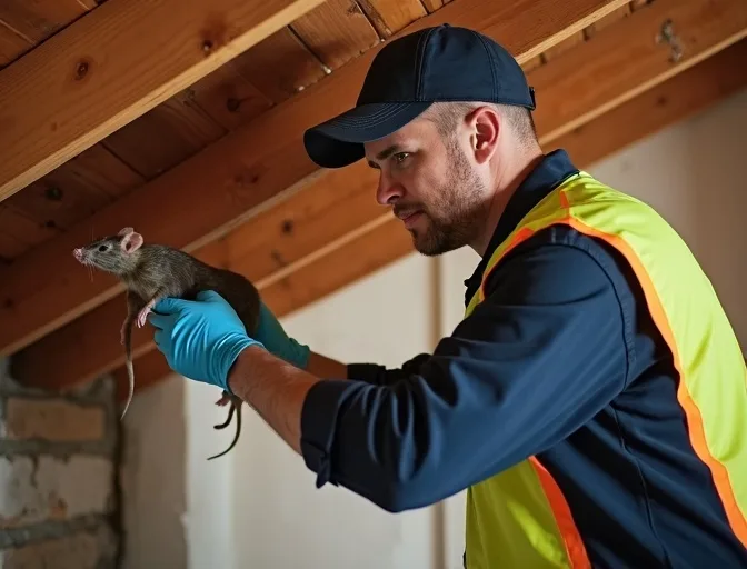 Technician inspecting a roof cavity for a dead rat in Diggers Rest